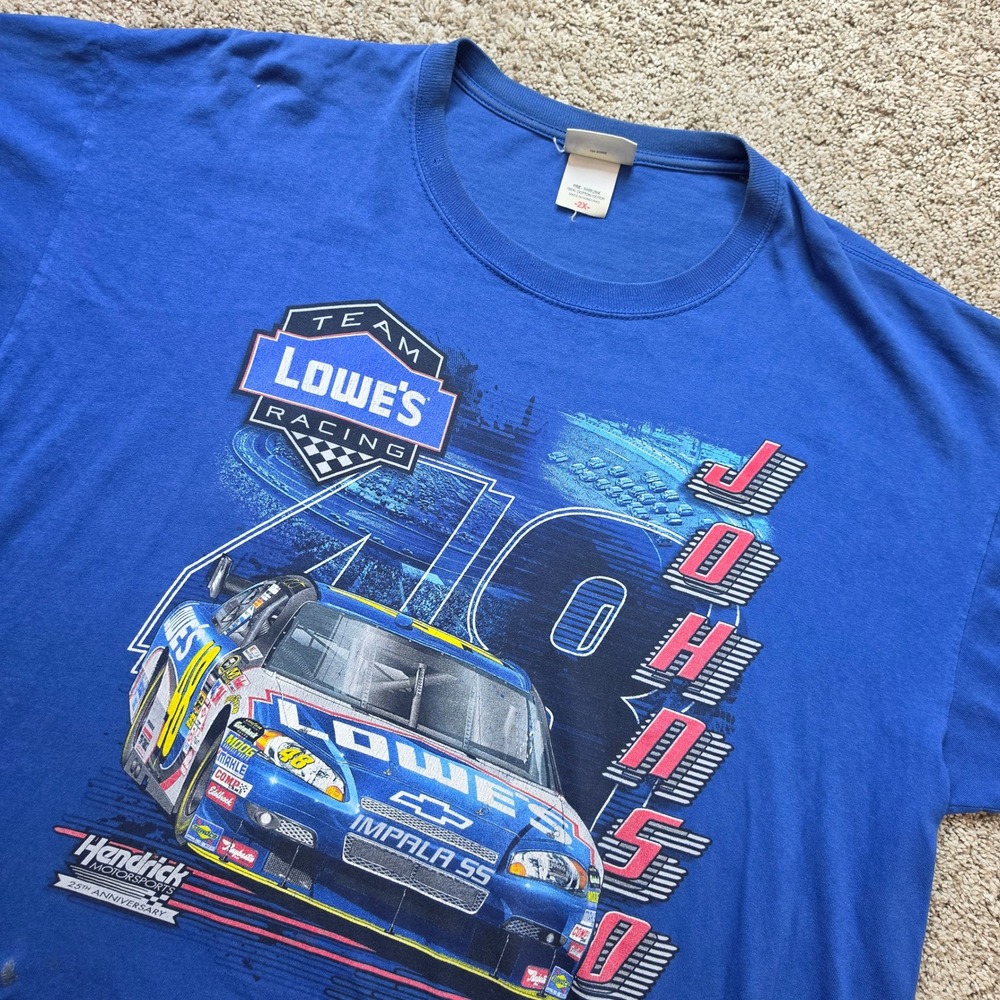 VINTAGE NASCAR Jimmie Johnson Mens 2XL Blue Cotton Racing Tee Chase Authentics